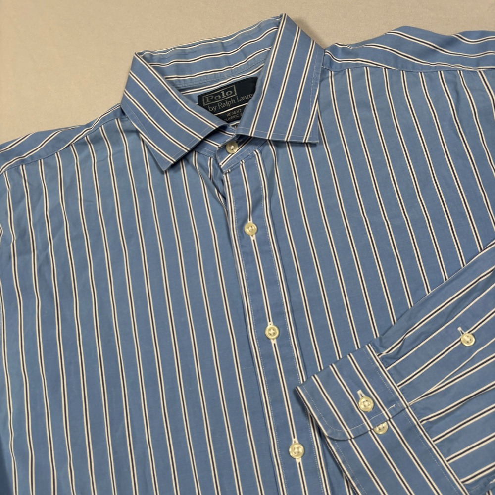 Polo Ralph Lauren Button Down Mens XXL Blue White Striped Regent Classic Fit